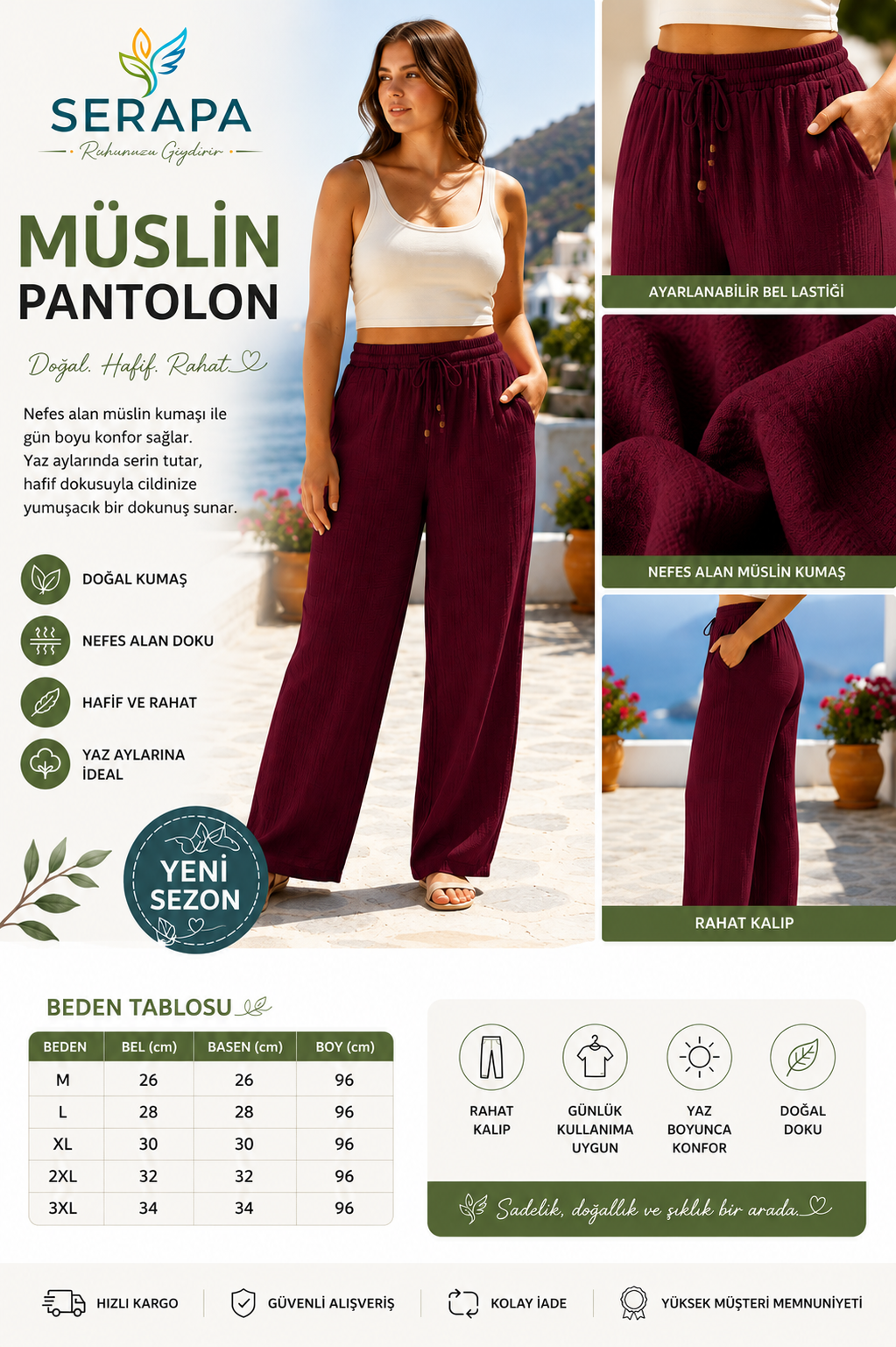SERAPA Bordo Müslin Pant