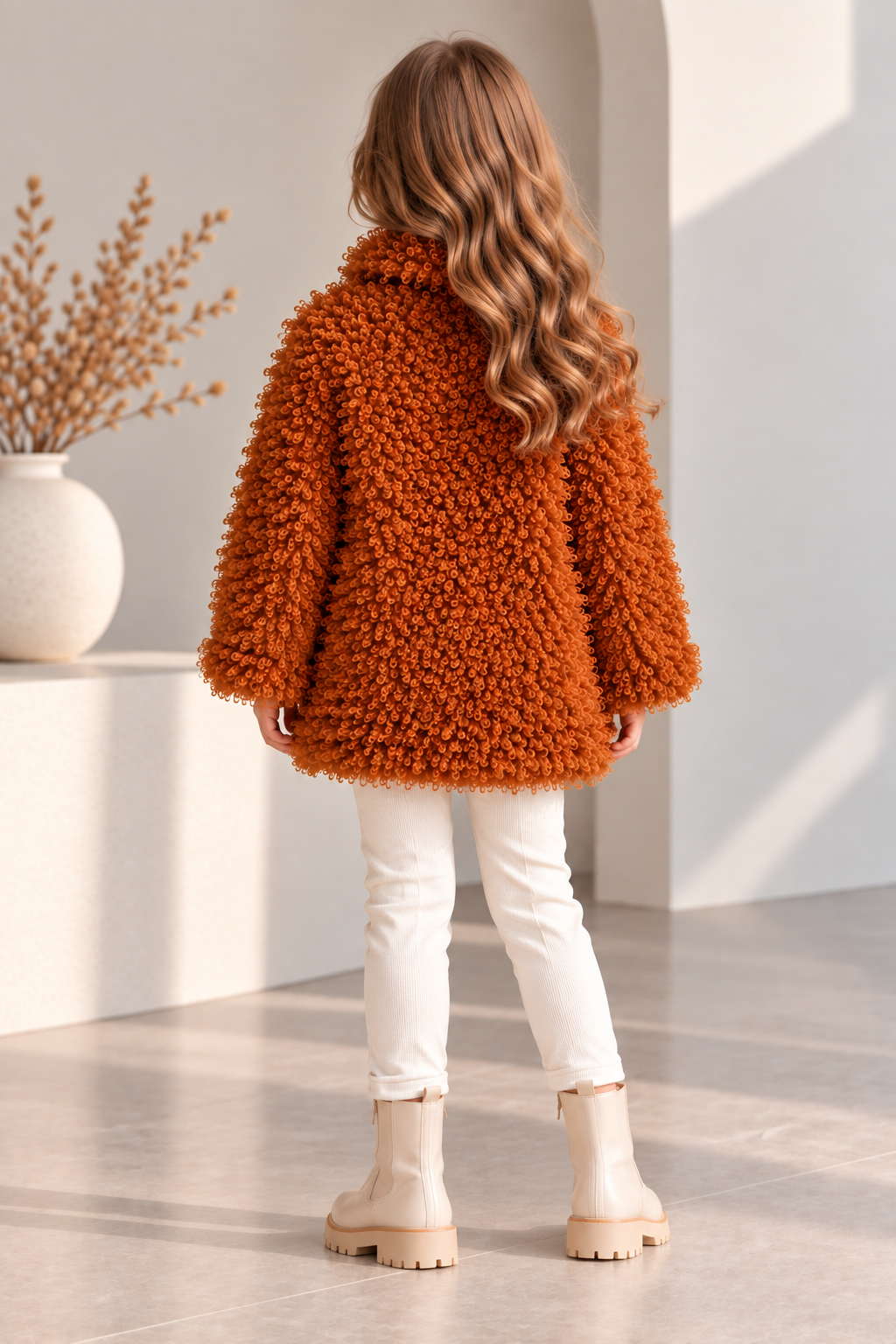 Kız Çocuk Peluş Mont Teddy Buklet Kıvırcık Dokulu Kapitone Astarlı Cepli Düğmeli Kışlık Ceket