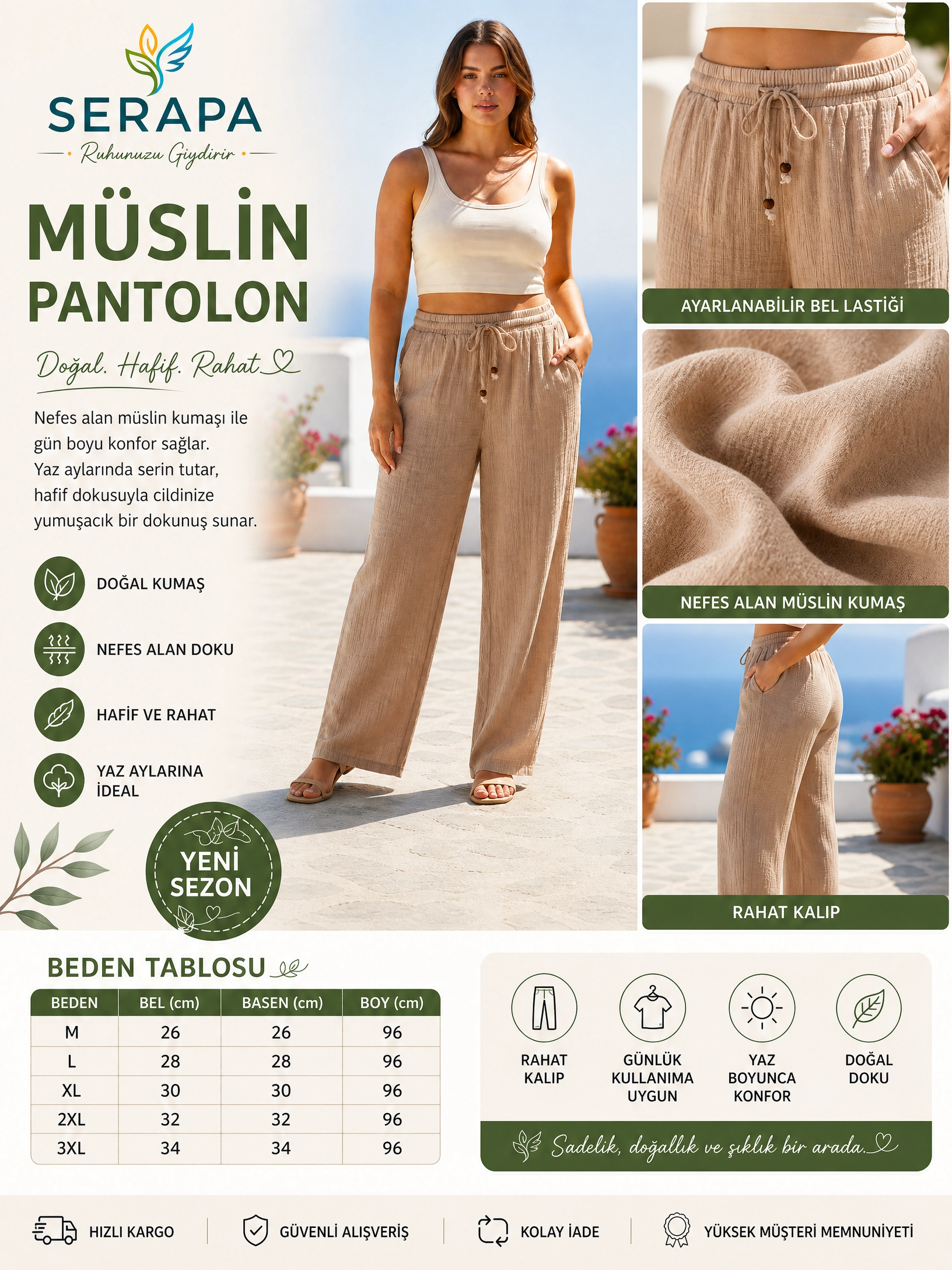 SERAPA Kahverengi Müslin Pant