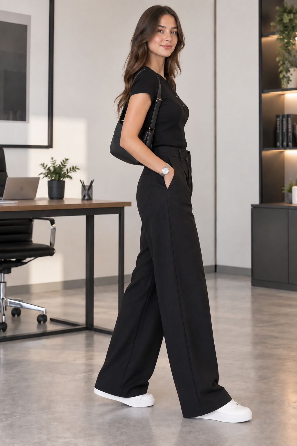 Kadın Pamuklu Likralı Fitilli Kaşkorse Düğmeli Kısa Kollu Basic Body Siyah Beyaz