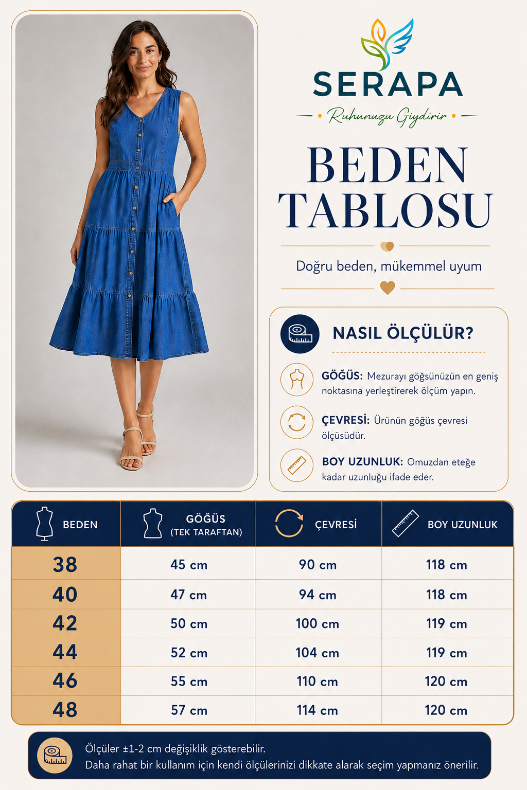 SERAPA Kadın Düğme Detaylı Cepli Kot Elbise Kolsuz Midi Boy Jean Elbise Yazlık Günlük Denim Elbise 38-48 Beden