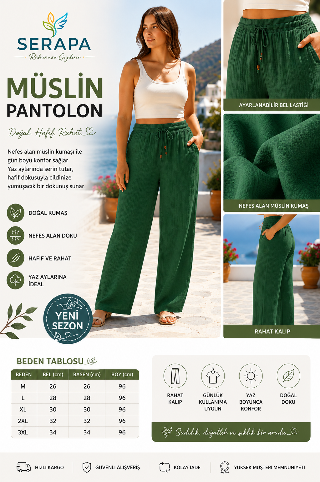 SERAPA Yeşil Müslin Pant
